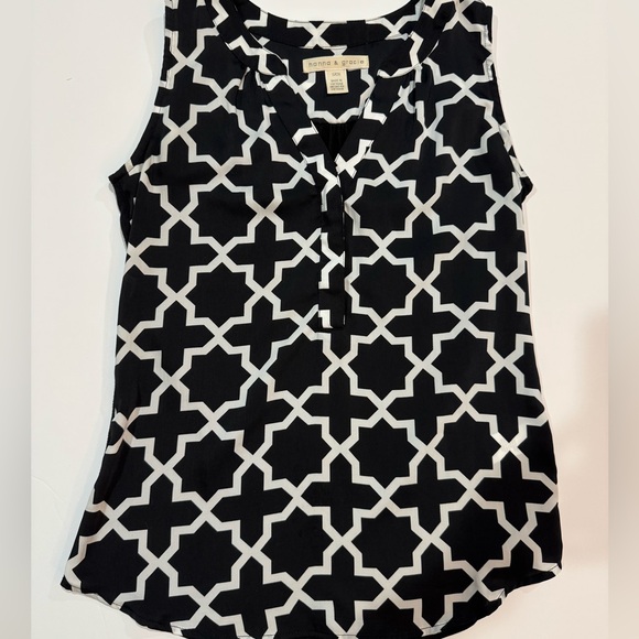 Hanna & Gracie Tops - Black White Geometric Print Sleeveless Blouse Minimalist Size S Hanna & Gracie